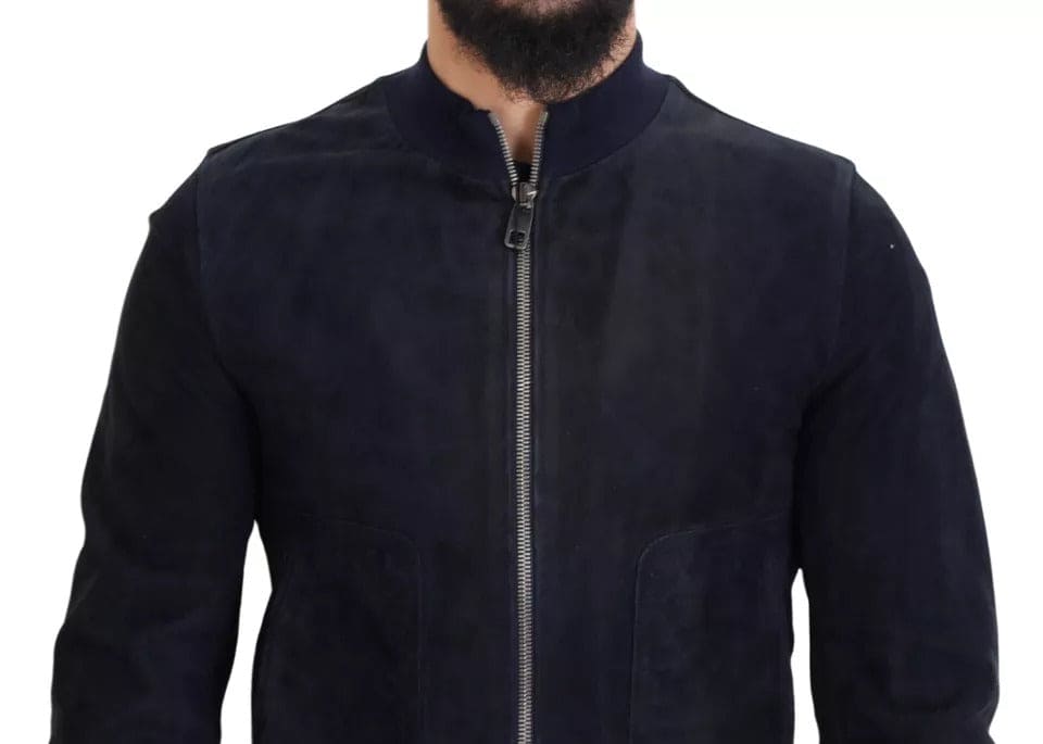 Chaqueta tipo blusón de piel de cordero de ante azul oscuro de Dolce &amp; Gabbana