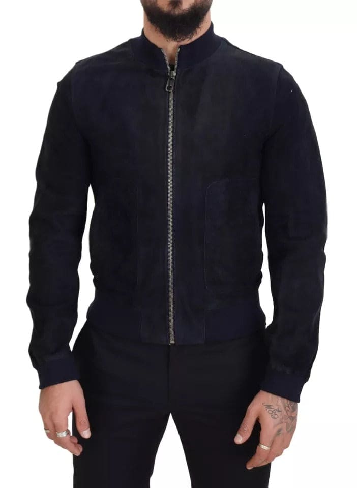 Chaqueta tipo blusón de piel de cordero de ante azul oscuro de Dolce &amp; Gabbana