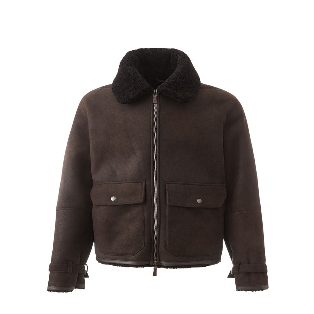 Veste élégante en cuir marron Montone de Lardini