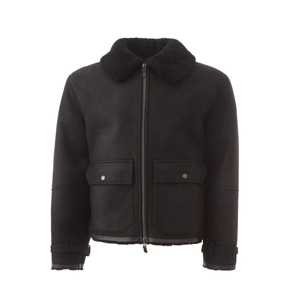 Veste en cuir Montone noire élégante de Lardini