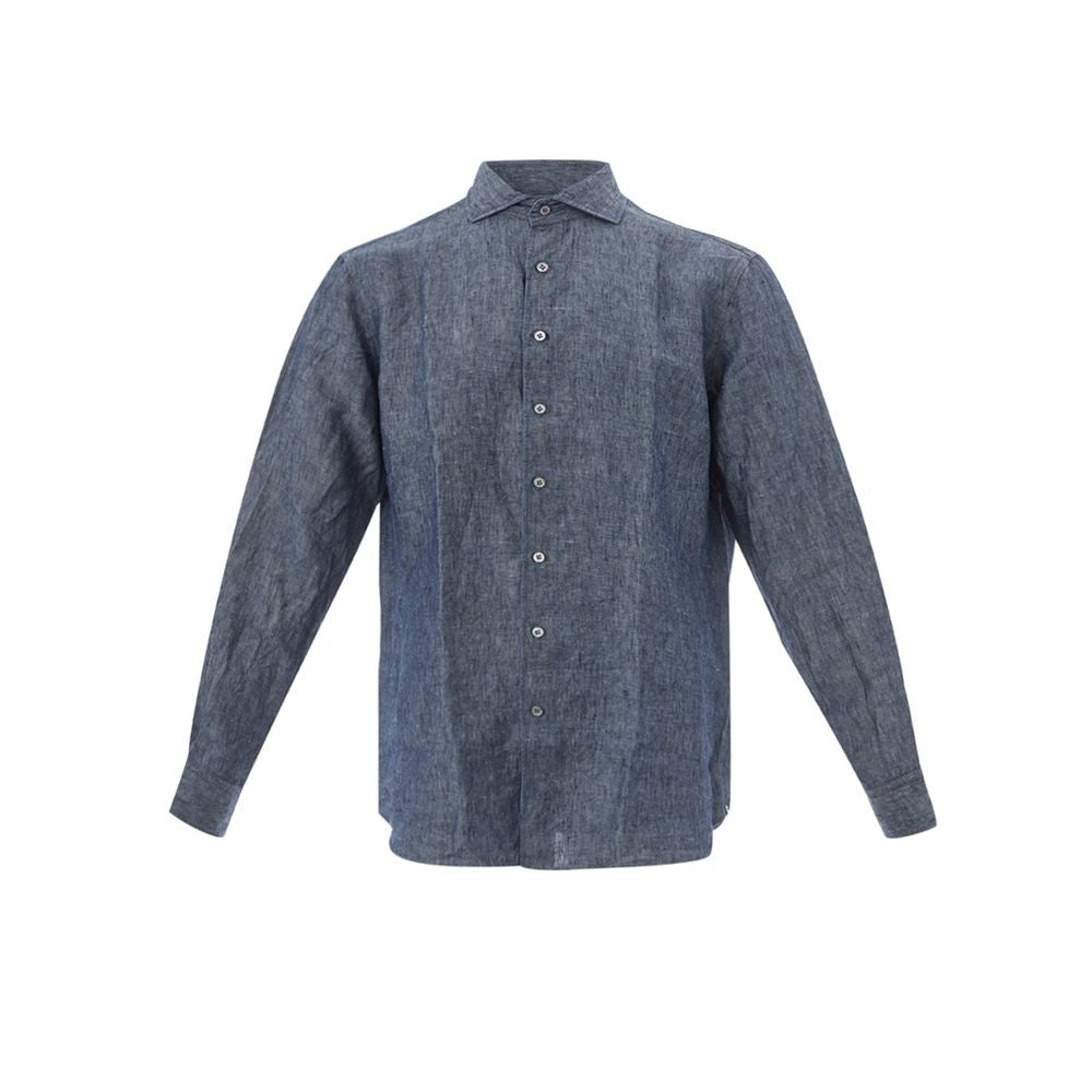 Chemise élégante en lin bleu pour homme Lardini