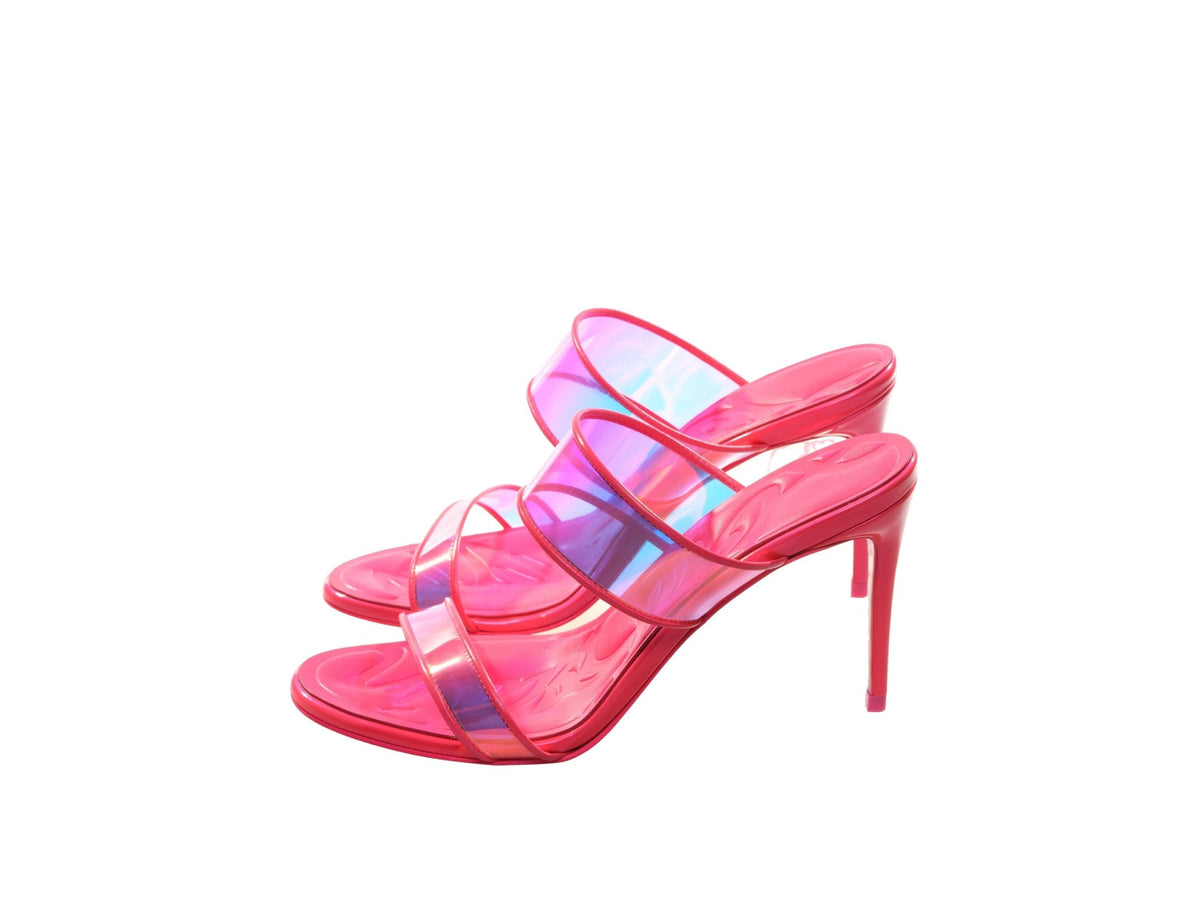 Christian Louboutin Just Loubi 85 Mules à talons hauts à lanières fluo rose vif