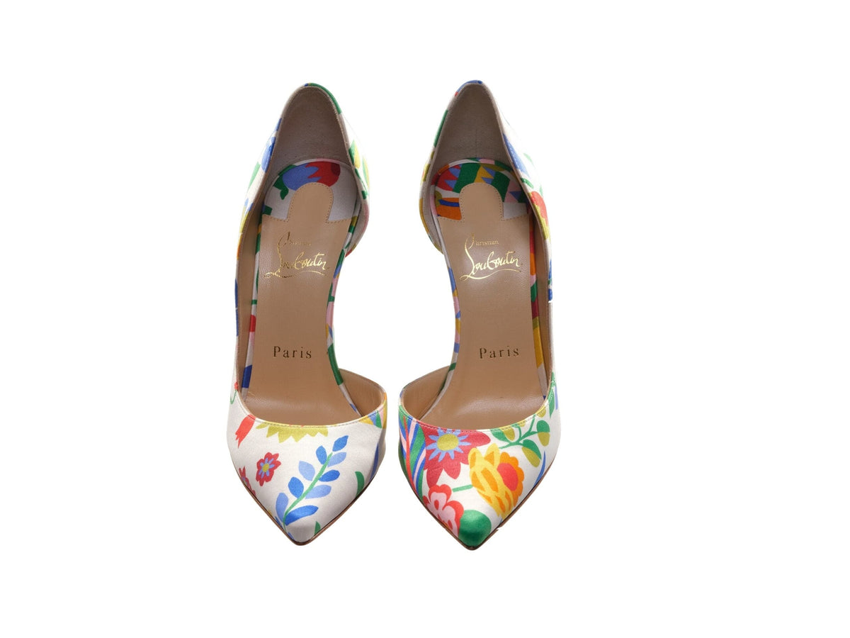 Zapatos de tacón alto de satén crepé con diseño floral Iriza 100 de Christian Louboutin