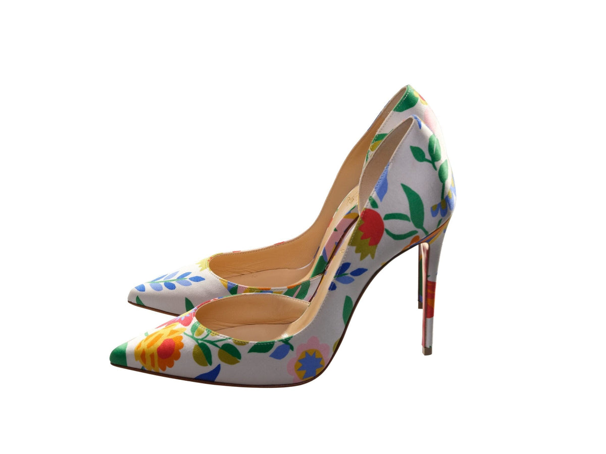 Escarpins à talons hauts en satin crêpe fleuri Iriza 100 de Christian Louboutin