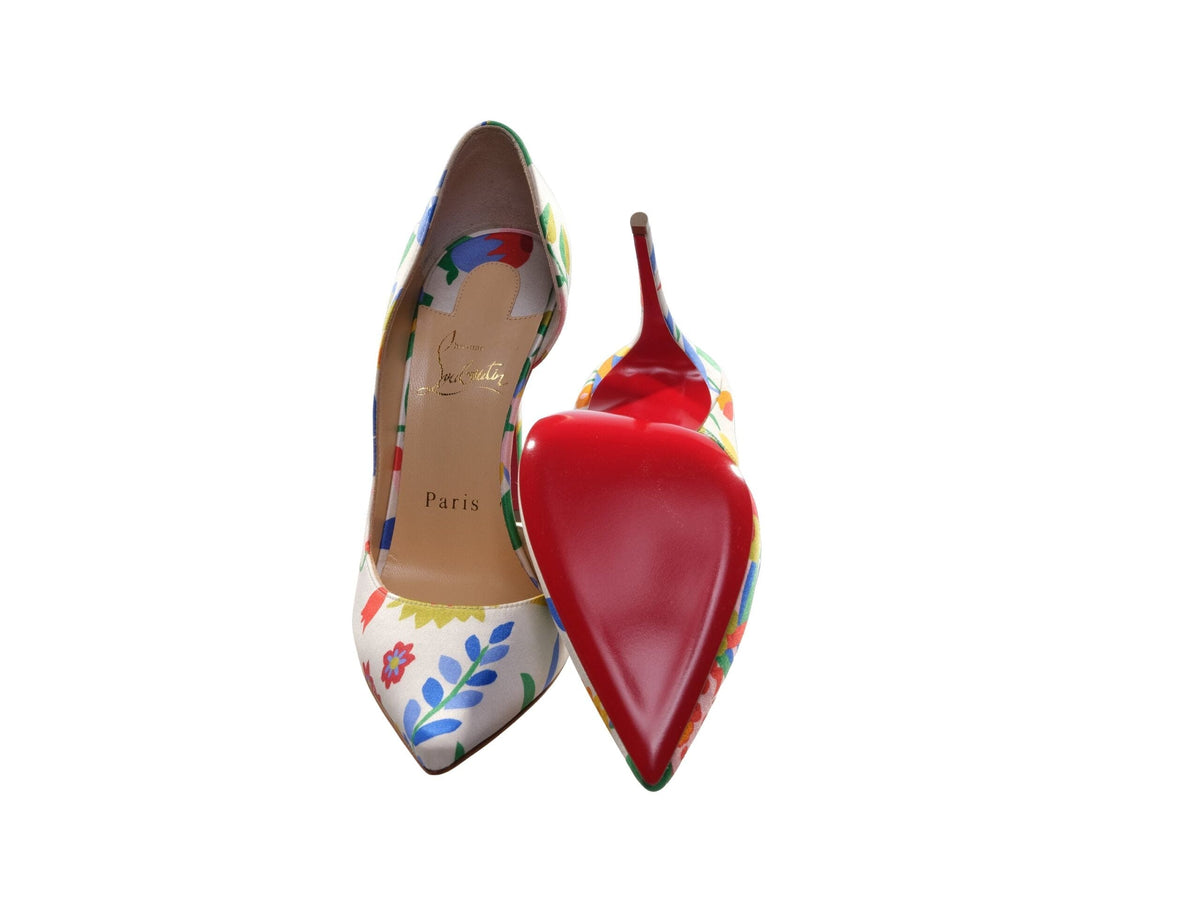 Zapatos de tacón alto de satén crepé con diseño floral Iriza 100 de Christian Louboutin