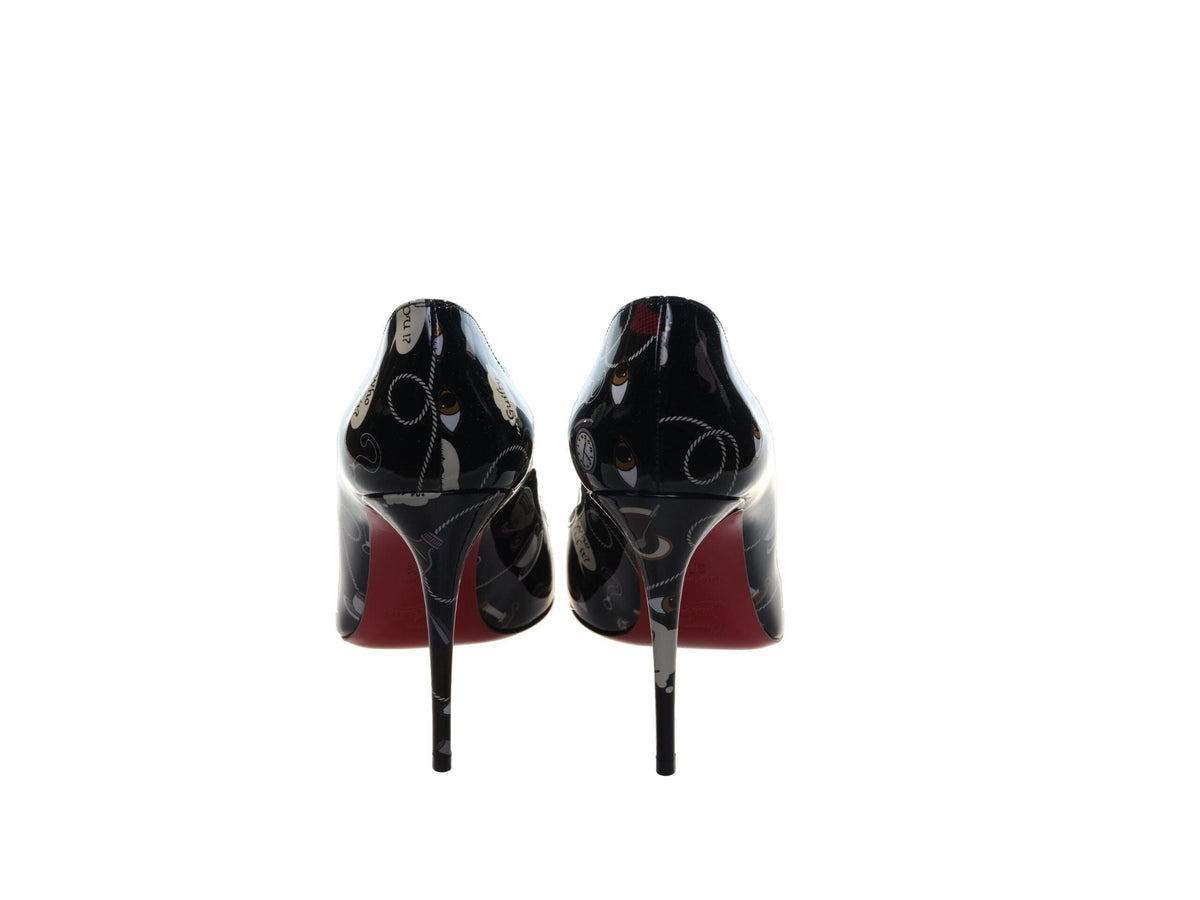 Escarpins à talons hauts en cuir verni imprimé armes noires Hot Chick 100 de Christian Louboutin