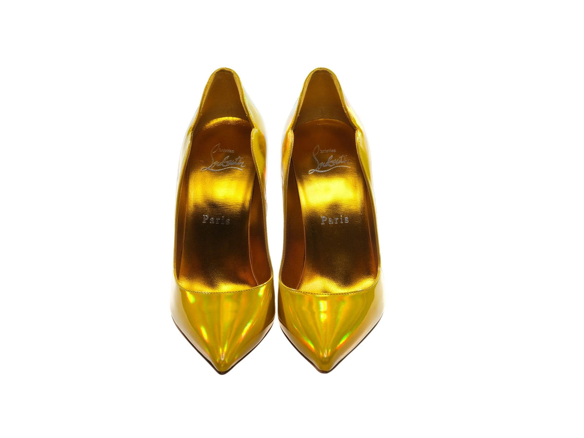 Escarpins à talons hauts en cuir verni miroir jaune Hot Chick 100 de Christian Louboutin