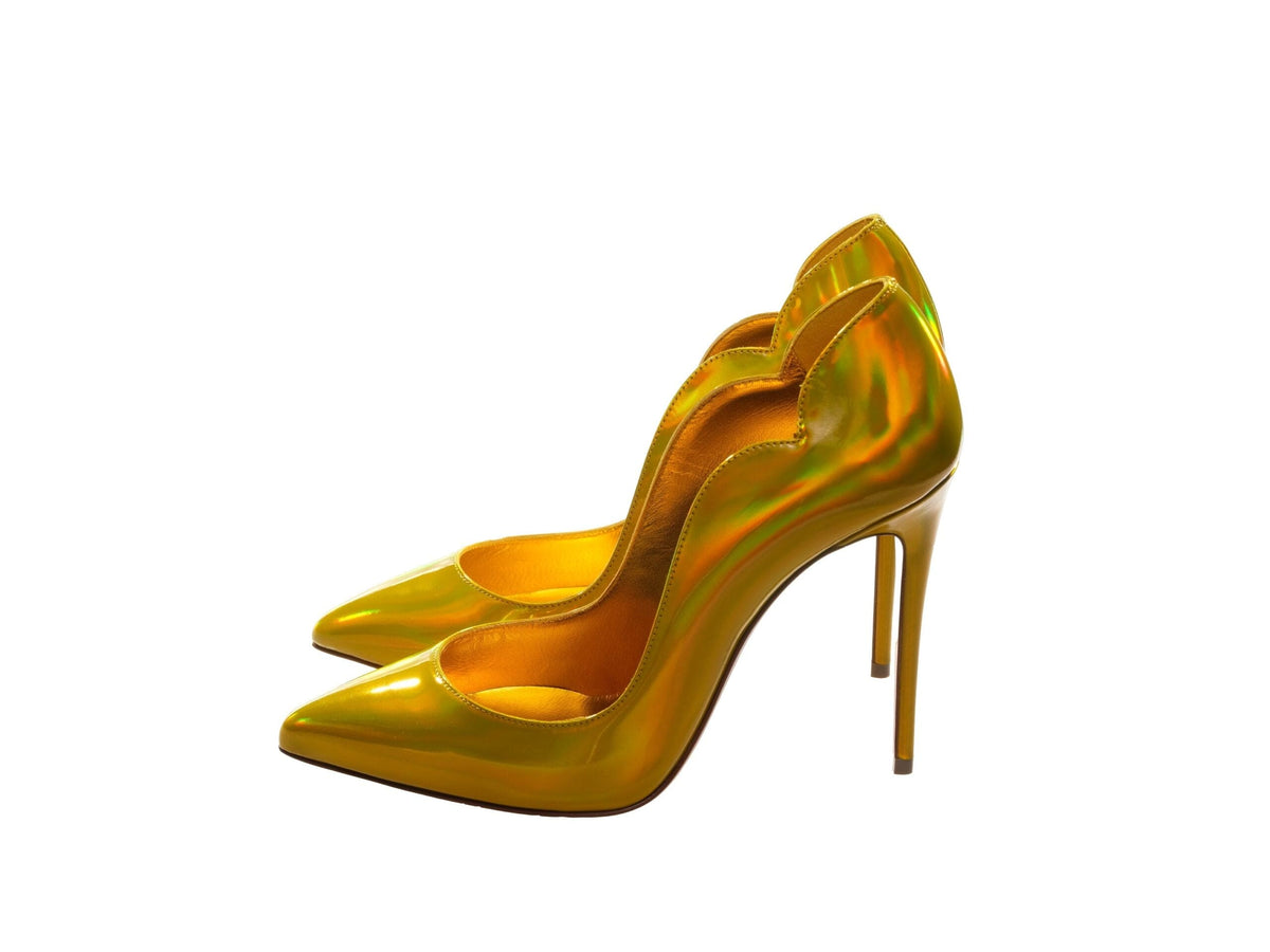 Escarpins à talons hauts en cuir verni miroir jaune Hot Chick 100 de Christian Louboutin