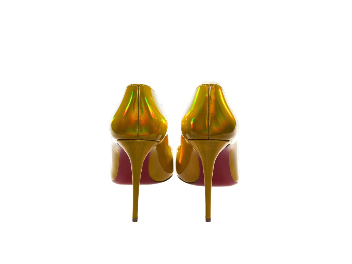 Christian Louboutin Hot Chick 100 - Zapatos de tacón alto de charol con efecto espejo en amarillo