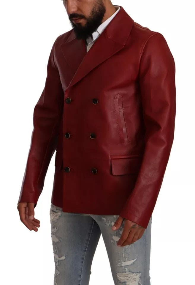 Manteau croisé en cuir rouge Dolce &amp; Gabbana