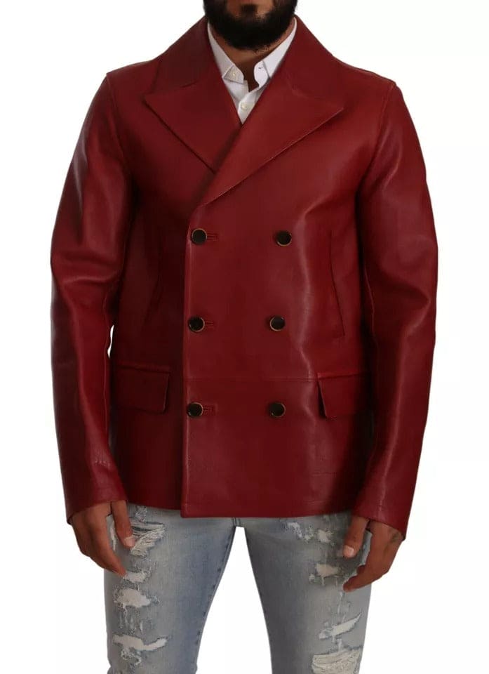 Manteau croisé en cuir rouge Dolce &amp; Gabbana