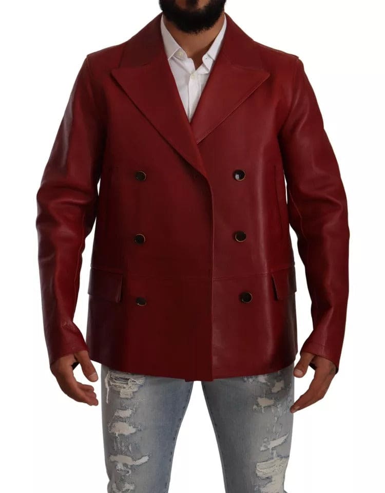 Manteau croisé en cuir rouge Dolce &amp; Gabbana