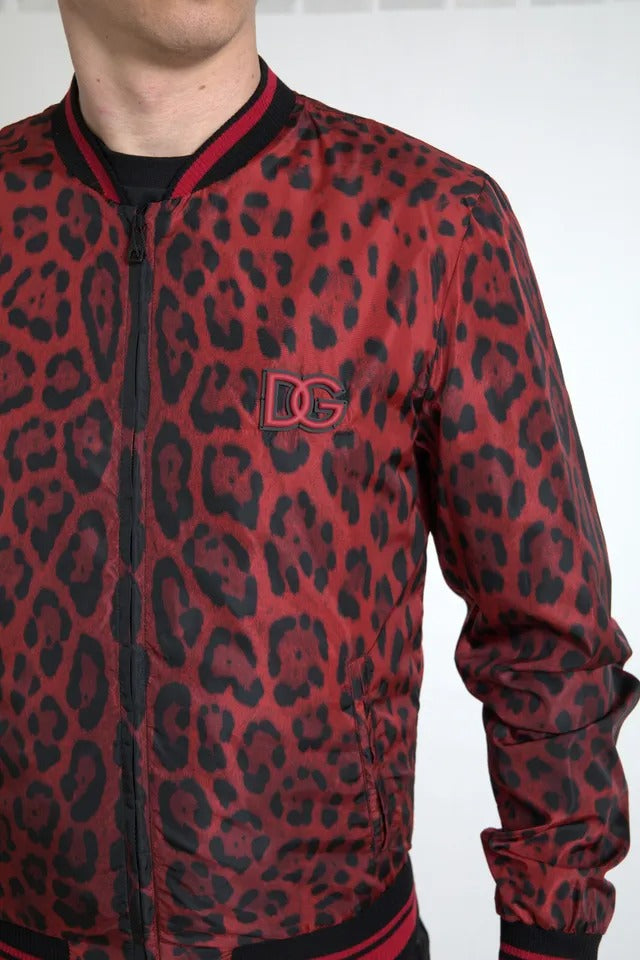 Manteau court bomber léopard rouge Dolce &amp; Gabbana