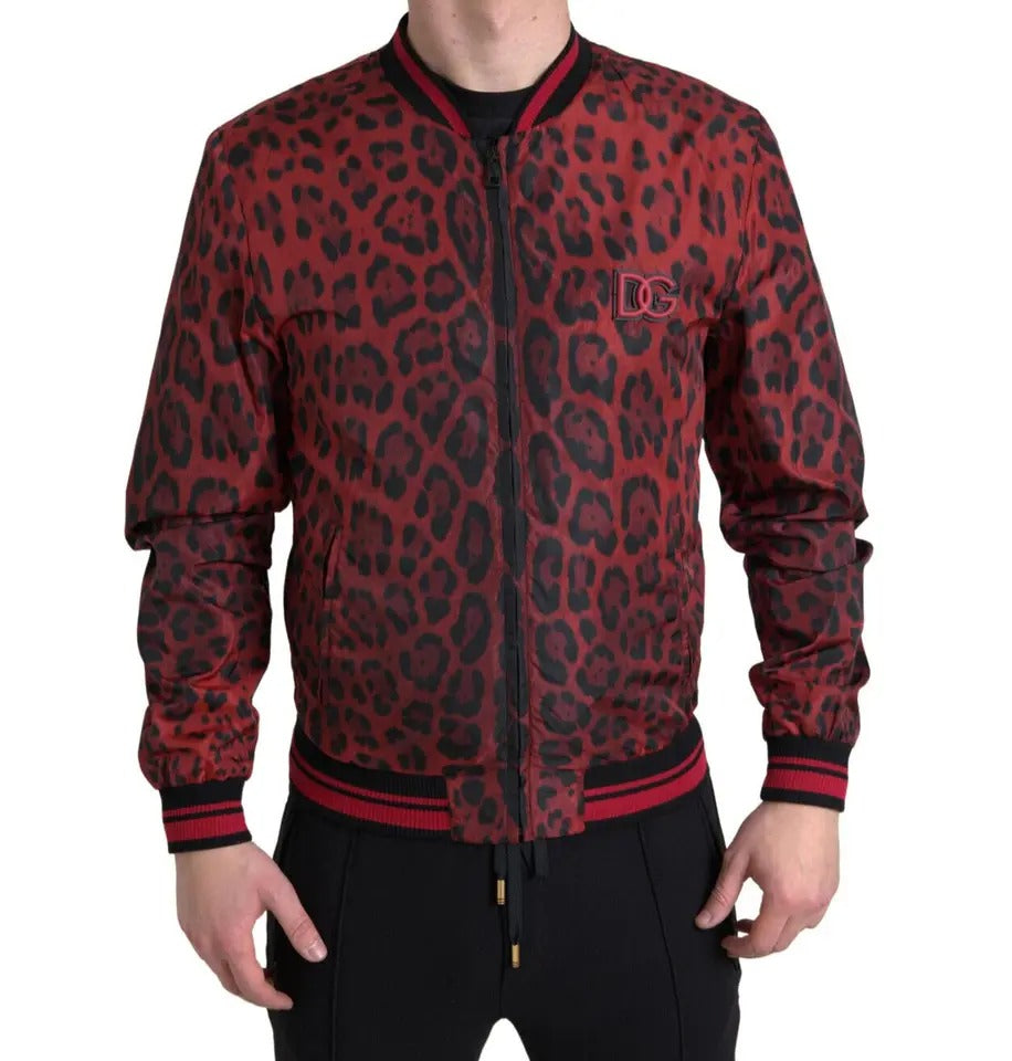 Manteau court bomber léopard rouge Dolce &amp; Gabbana