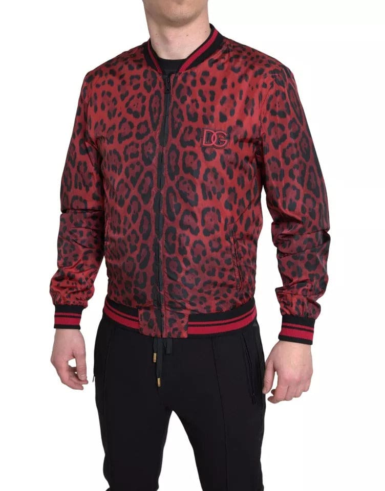 Manteau court bomber léopard rouge Dolce &amp; Gabbana