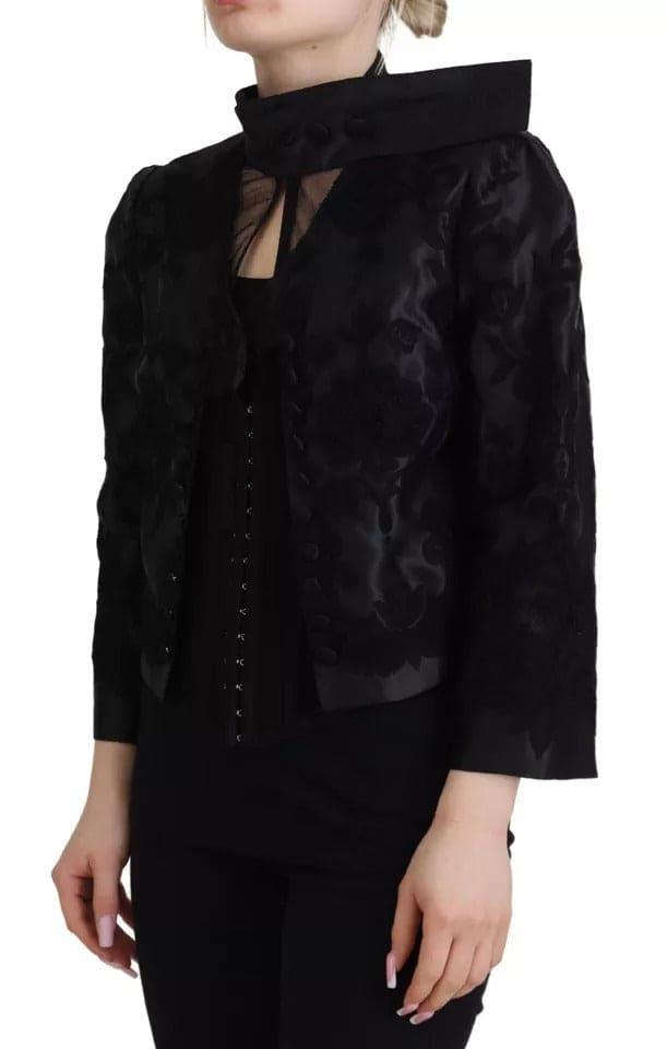 Veste corset transparente en dentelle noire Dolce &amp; Gabbana en organza et soie