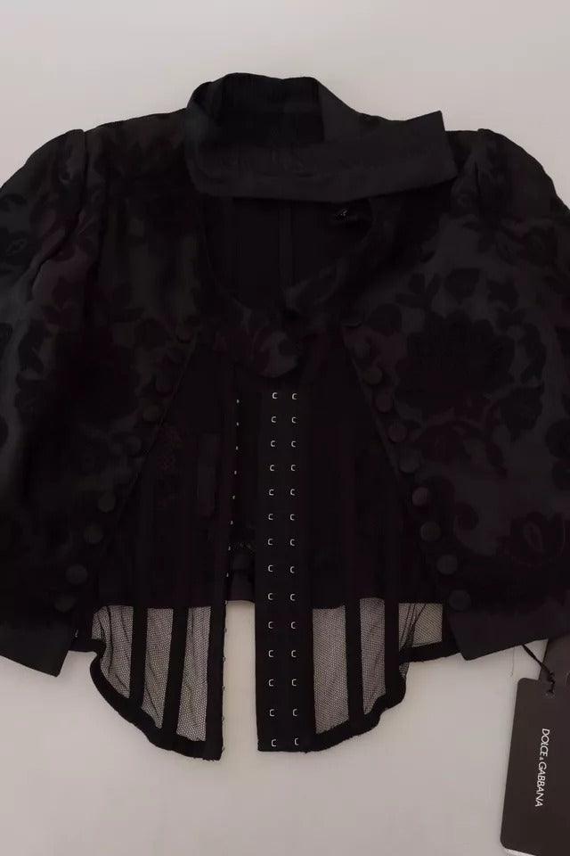 Veste corset transparente en dentelle noire Dolce &amp; Gabbana en organza et soie