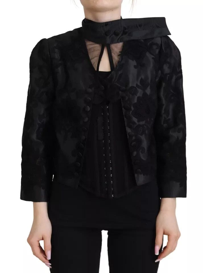 Veste corset transparente en dentelle noire Dolce &amp; Gabbana en organza et soie