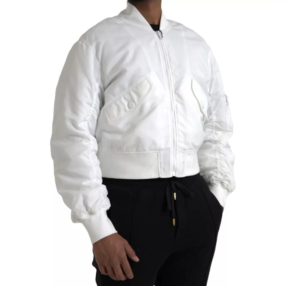 Veste bomber blanche à manches longues et fermeture éclair intégrale Dolce &amp; Gabbana