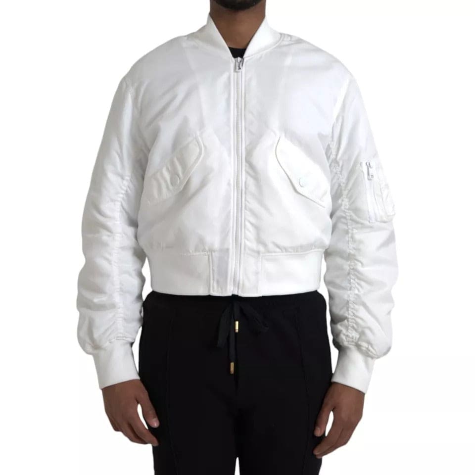 Veste bomber blanche à manches longues et fermeture éclair intégrale Dolce &amp; Gabbana