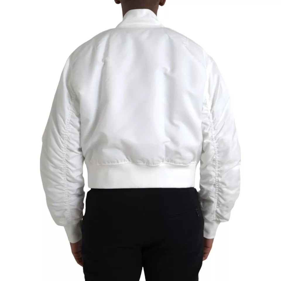 Dolce & Gabbana White Bomber Long Sleeves Full Zip Jacket