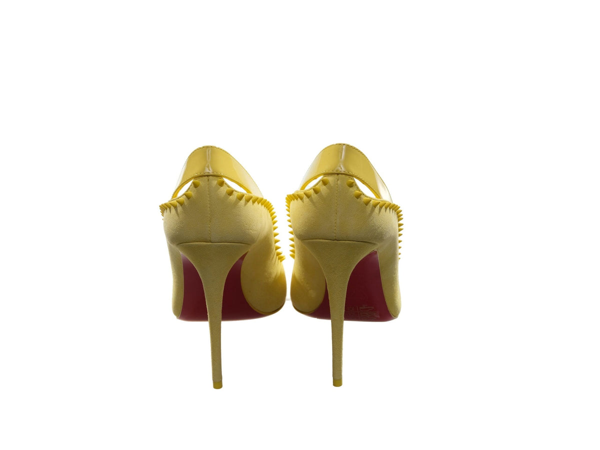 Escarpins cloutés en cuir verni jaune et daim Christian Louboutin Duvette Spikes 100