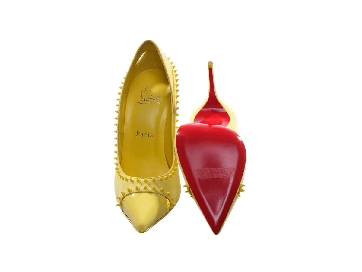 Escarpins cloutés en cuir verni jaune et daim Christian Louboutin Duvette Spikes 100