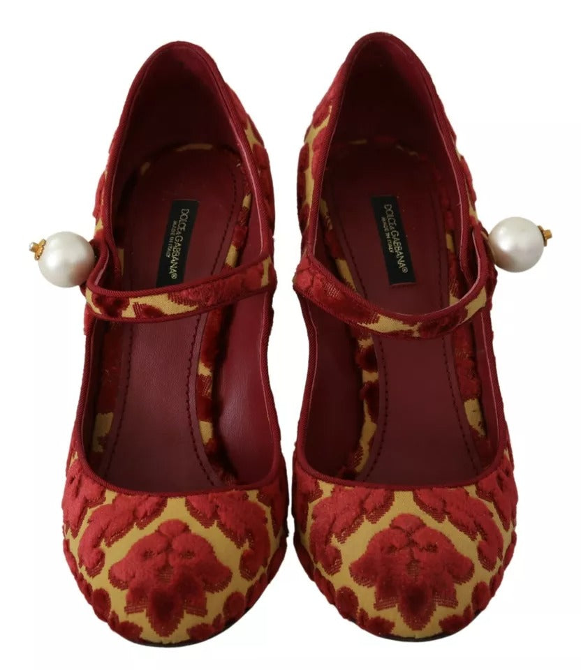 Escarpins Mary Janes en brocart fleuri rouge Dolce &amp; Gabbana