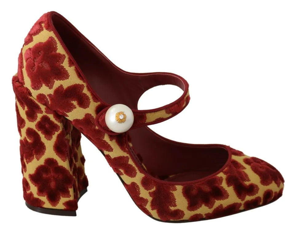 Escarpins Mary Janes en brocart fleuri rouge Dolce &amp; Gabbana