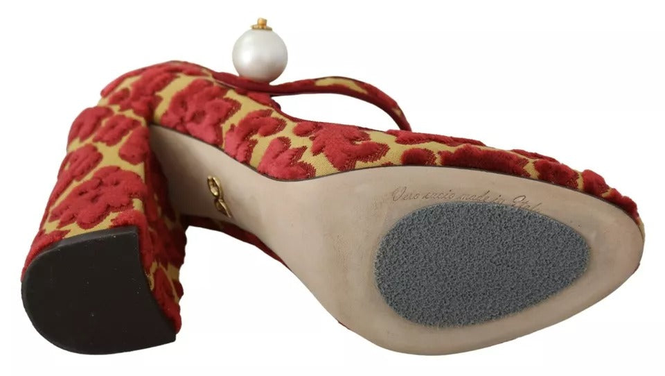 Escarpins Mary Janes en brocart fleuri rouge Dolce &amp; Gabbana