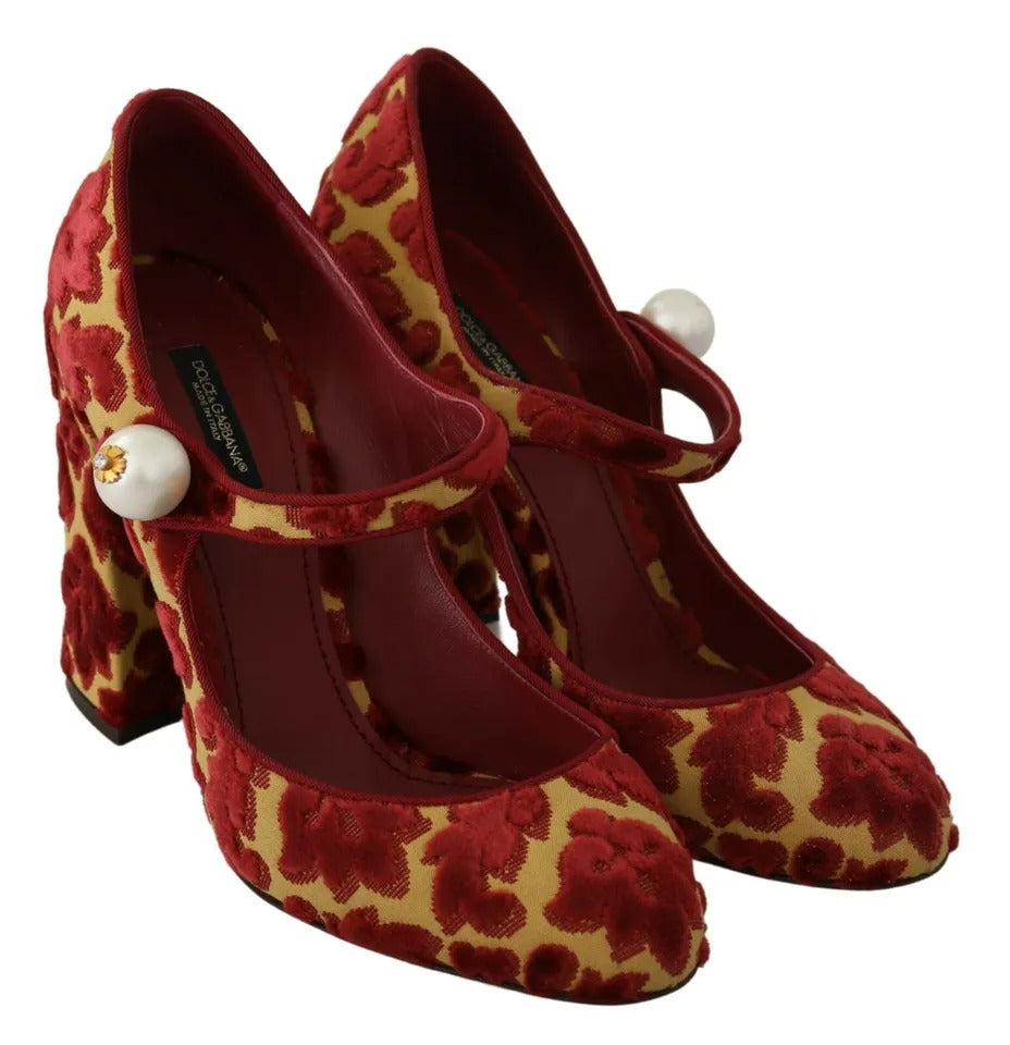 Escarpins Mary Janes en brocart fleuri rouge Dolce &amp; Gabbana