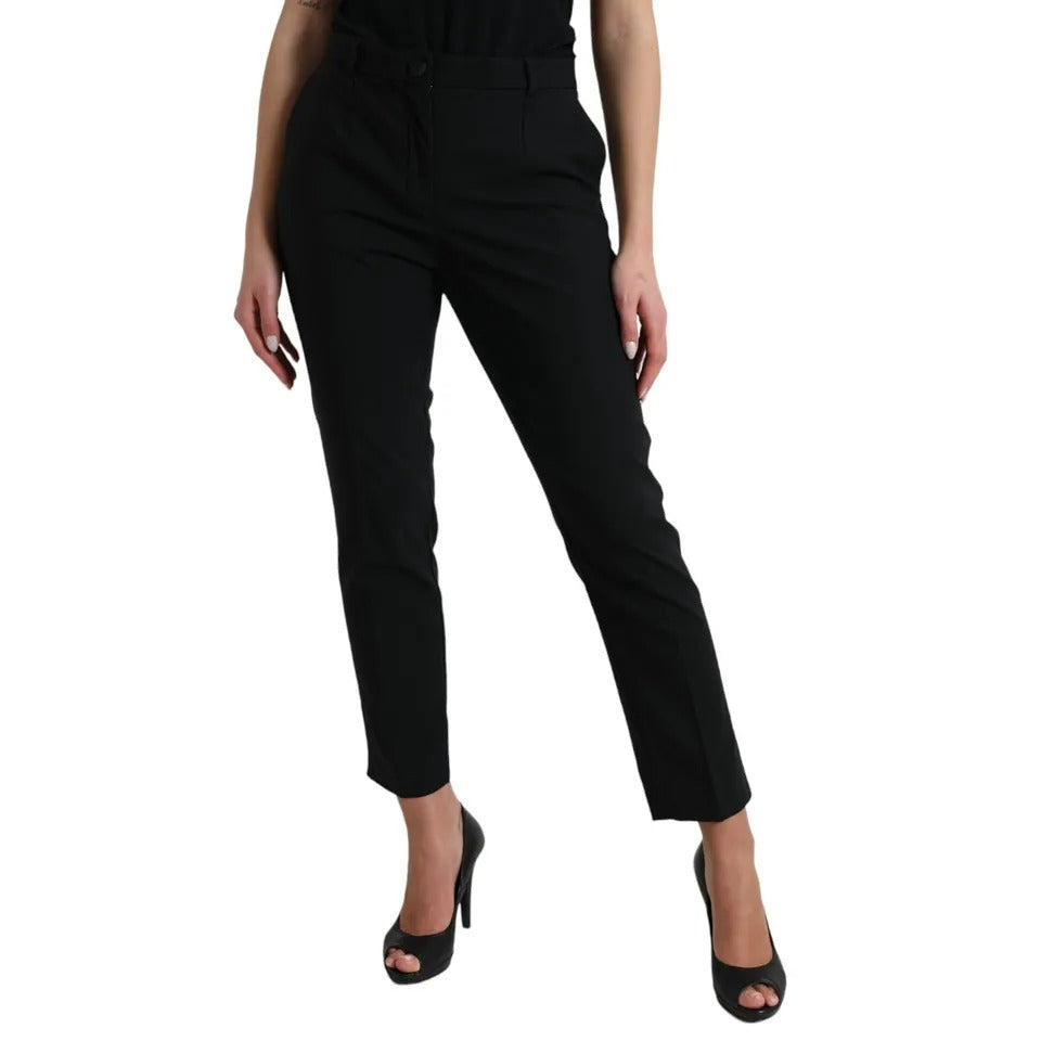 Pantalon fuselé taille haute en laine noire Dolce &amp; Gabbana