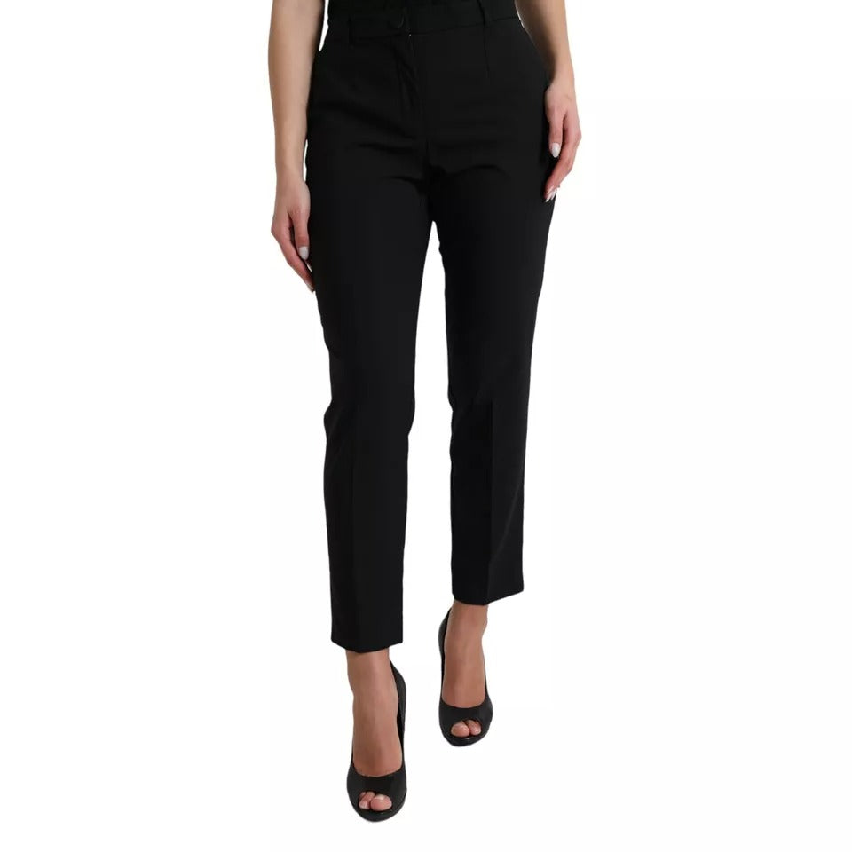 Pantalon fuselé taille haute en laine noire Dolce &amp; Gabbana