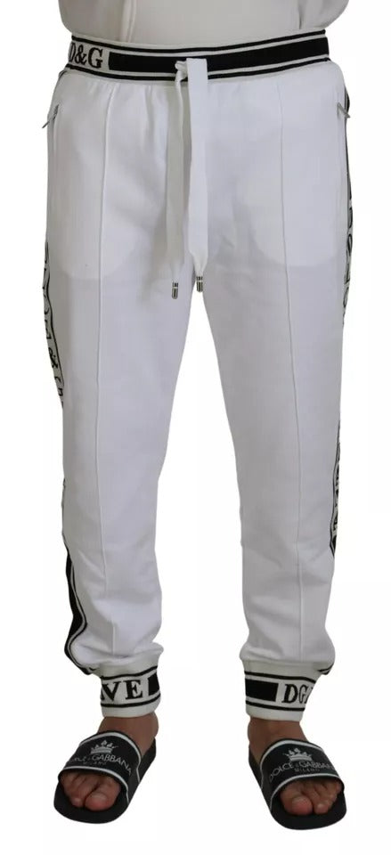 Pantalon de jogging en coton à logo blanc Dolce &amp; Gabbana