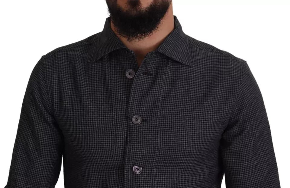 Chemise décontractée à manches longues et col à carreaux noirs et gris Dolce &amp; Gabbana