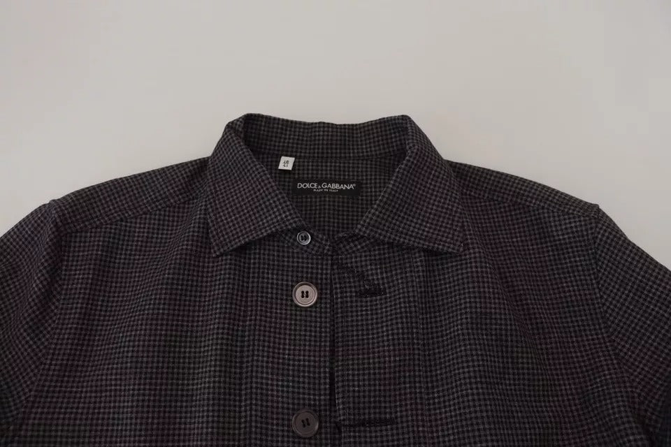 Chemise décontractée à manches longues et col à carreaux noirs et gris Dolce &amp; Gabbana