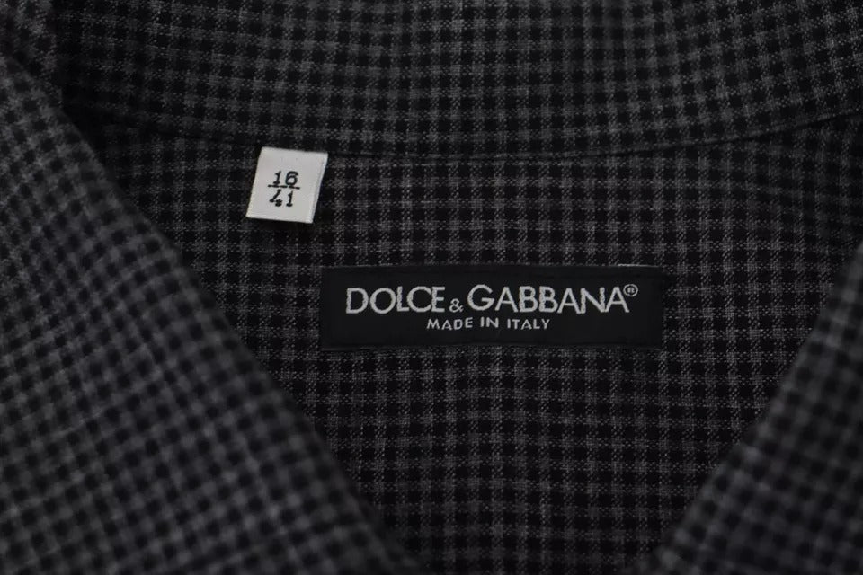 Chemise décontractée à manches longues et col à carreaux noirs et gris Dolce &amp; Gabbana