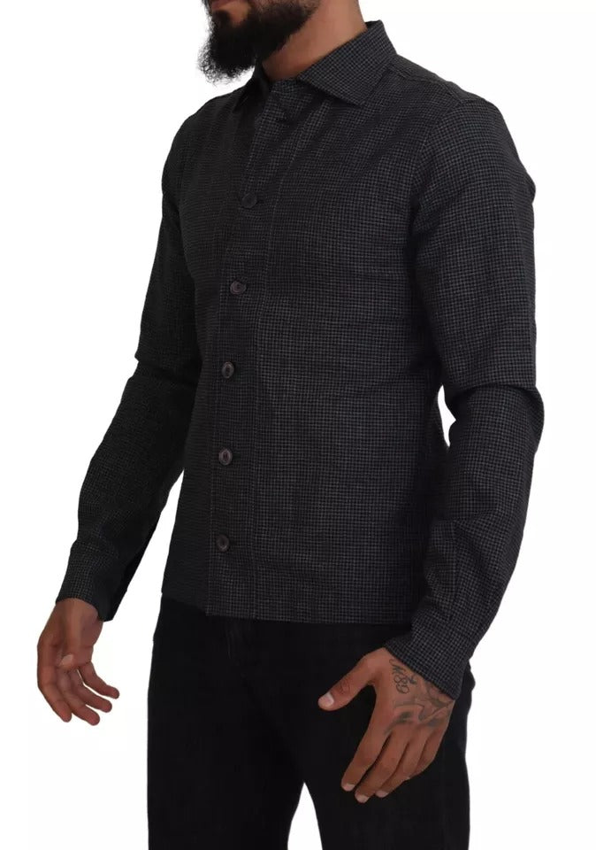 Chemise décontractée à manches longues et col à carreaux noirs et gris Dolce &amp; Gabbana