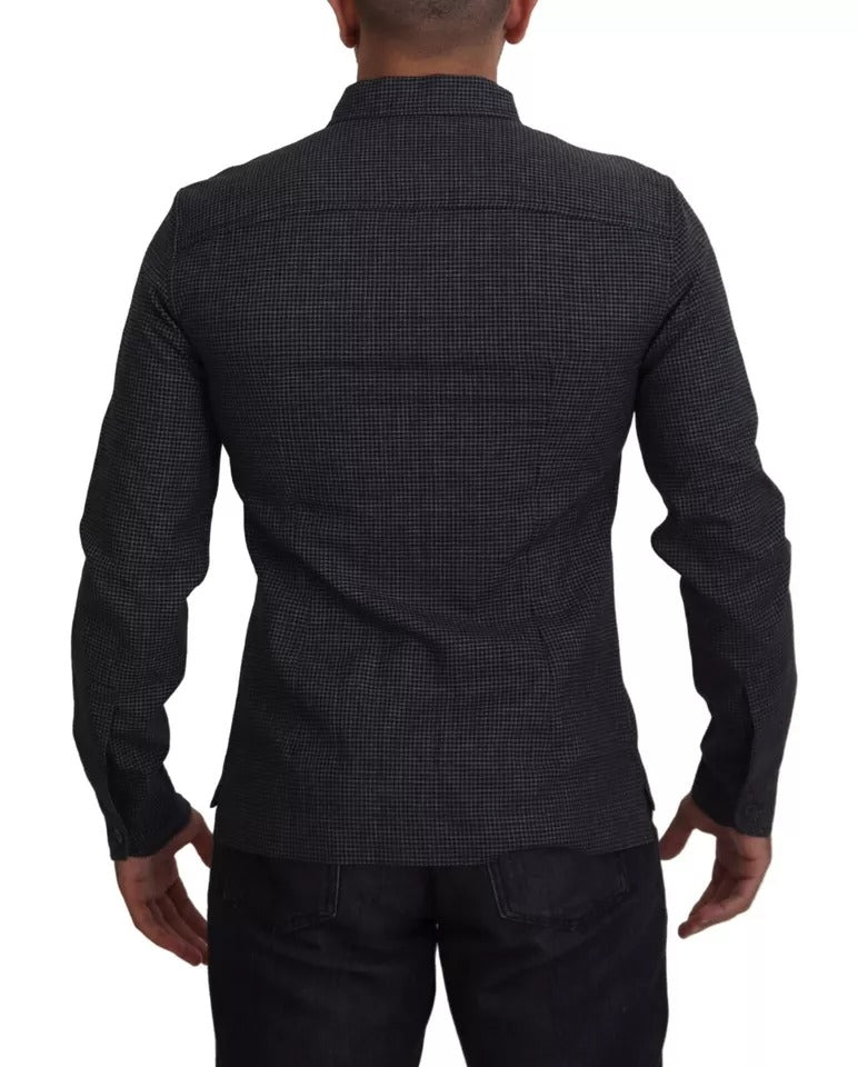 Chemise décontractée à manches longues et col à carreaux noirs et gris Dolce &amp; Gabbana