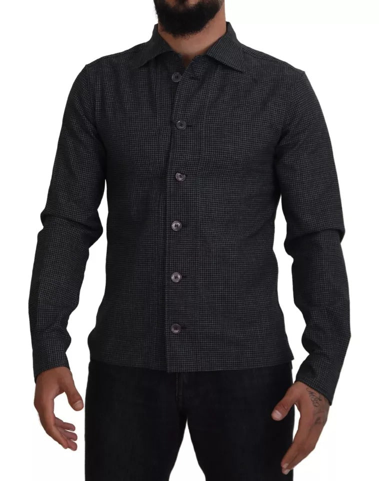 Chemise décontractée à manches longues et col à carreaux noirs et gris Dolce &amp; Gabbana