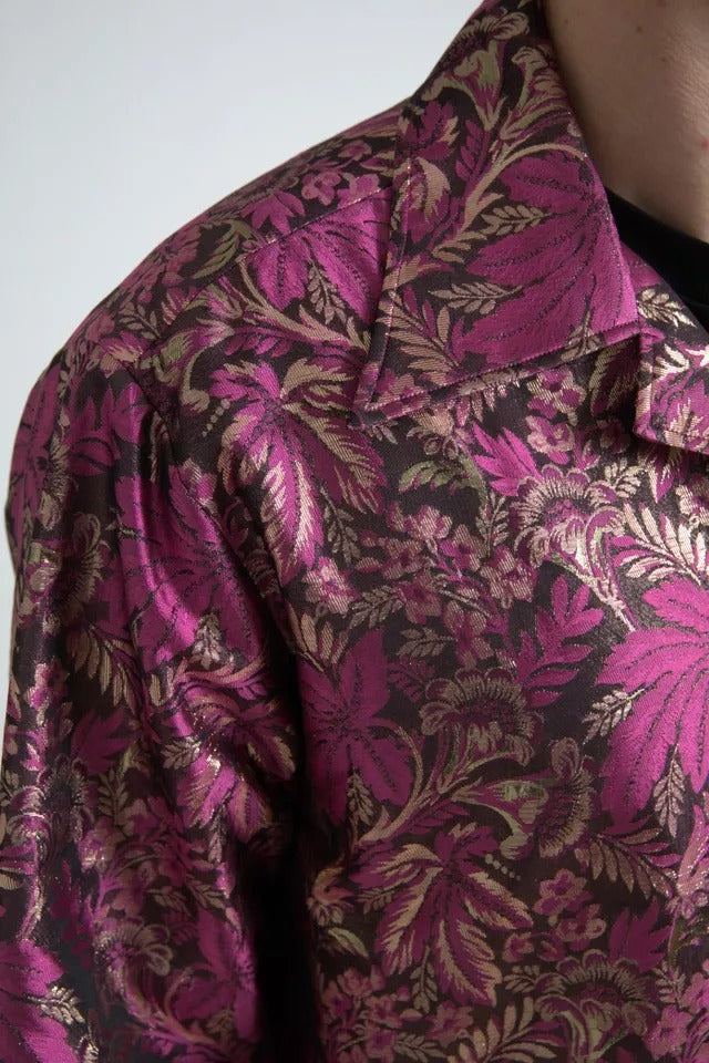 Chemise boutonnée en jacquard fleuri rose fuchsia Dolce &amp; Gabbana