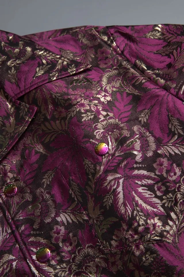 Camisa con botones en jacquard con estampado floral rosa fucsia de Dolce &amp; Gabbana