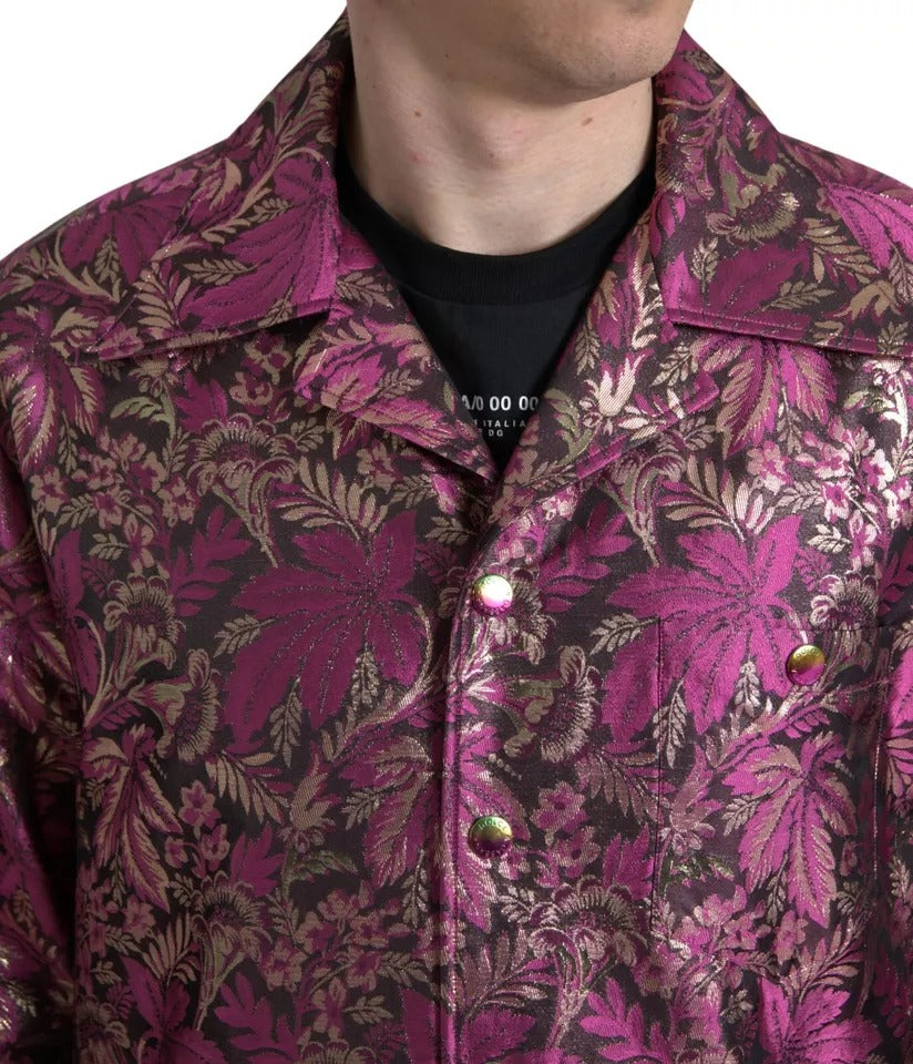 Dolce & Gabbana Fuchsia Pink Floral Jacquard Button Down Shirt