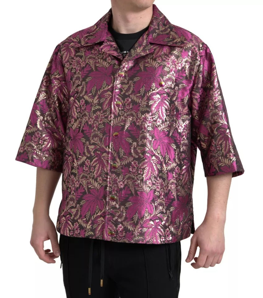 Chemise boutonnée en jacquard fleuri rose fuchsia Dolce &amp; Gabbana