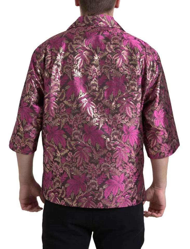 Chemise boutonnée en jacquard fleuri rose fuchsia Dolce &amp; Gabbana