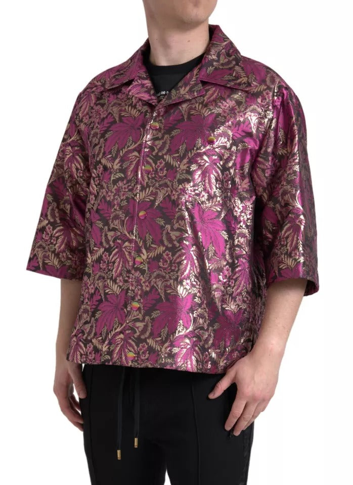 Chemise boutonnée en jacquard fleuri rose fuchsia Dolce &amp; Gabbana