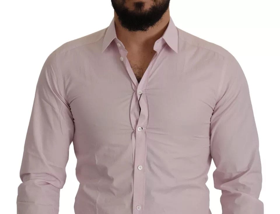 Dolce & Gabbana Light Pink Cotton Dress Formal Men GOLD Shirt