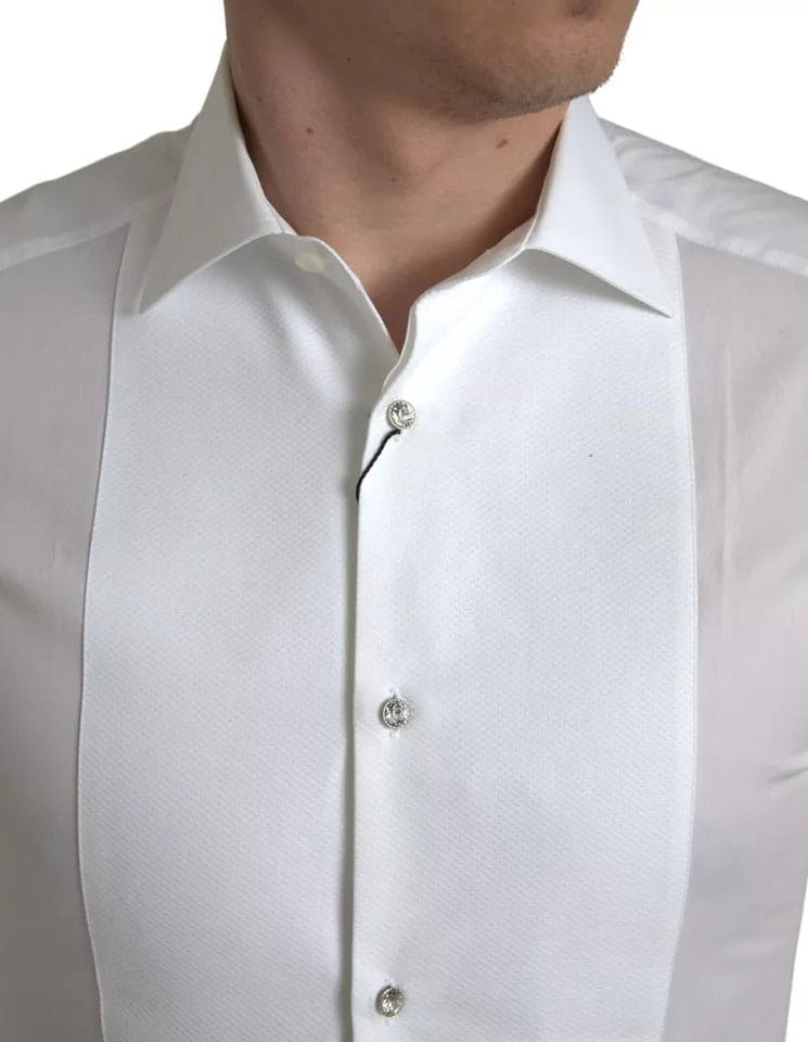 Camisa formal Dolce &amp; Gabbana de popelina de algodón con pechera blanca para hombre dorada