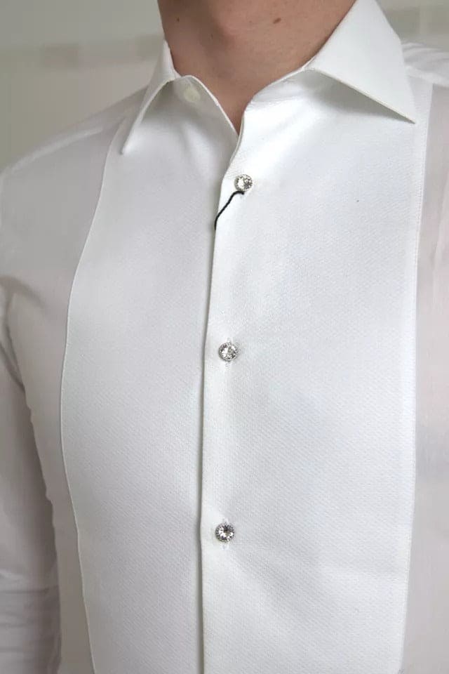 Camisa formal Dolce &amp; Gabbana de popelina de algodón con pechera blanca para hombre dorada