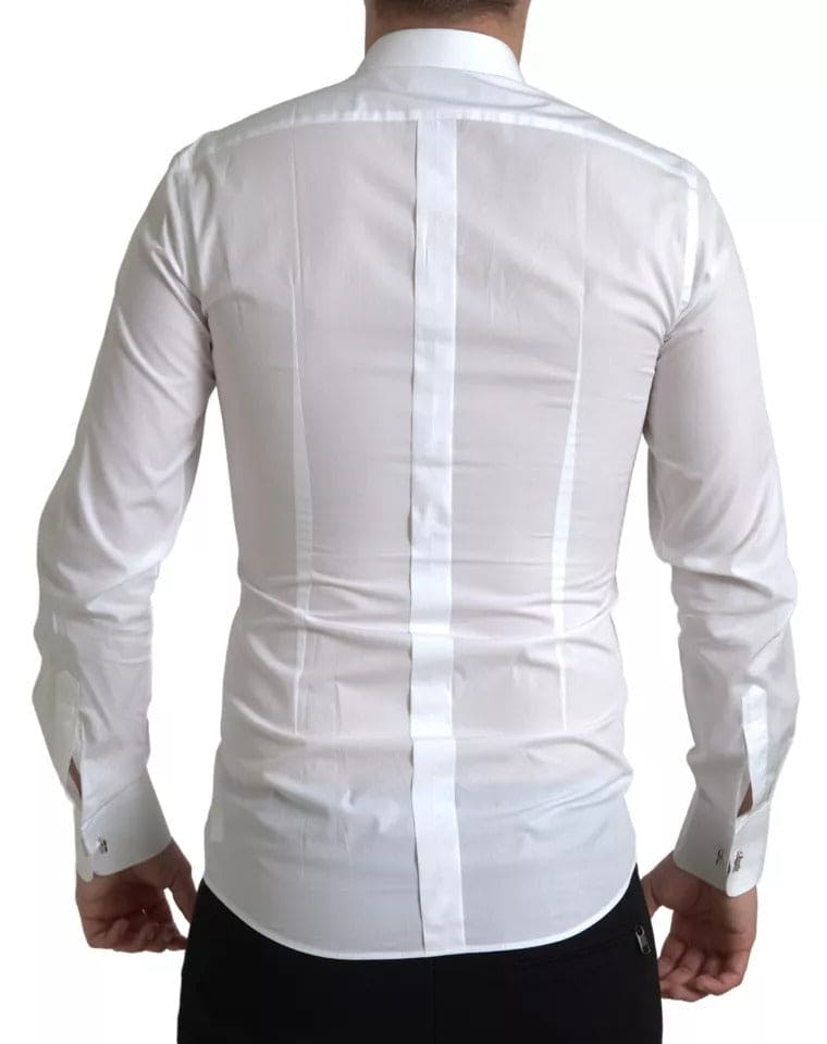 Camisa formal Dolce &amp; Gabbana de popelina de algodón con pechera blanca para hombre dorada